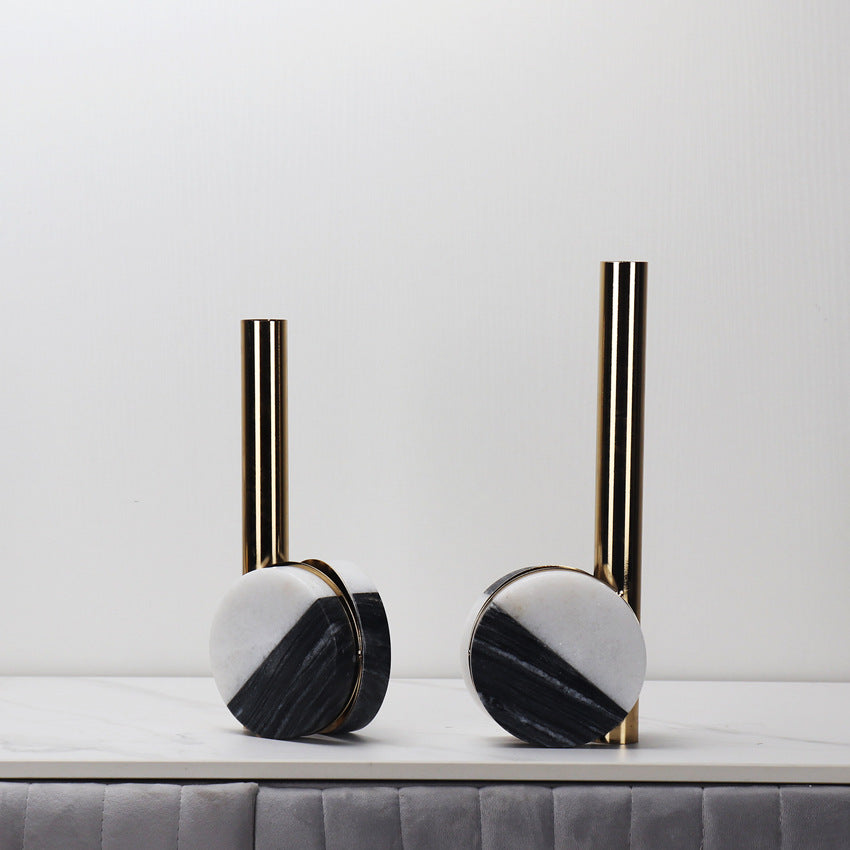Modern Marble Flower Vase with Gold Accent Black and White Stone Vase