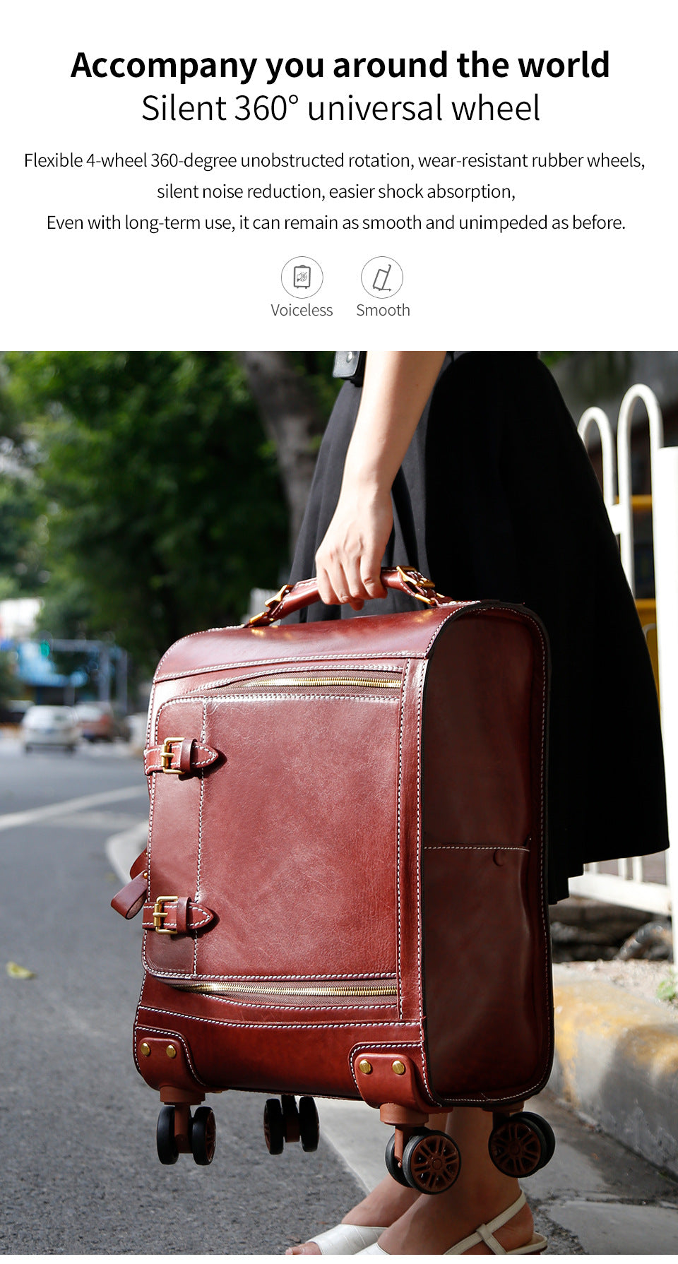 Leather Carry On Suitcase Trolley Case with Spinner Wheels