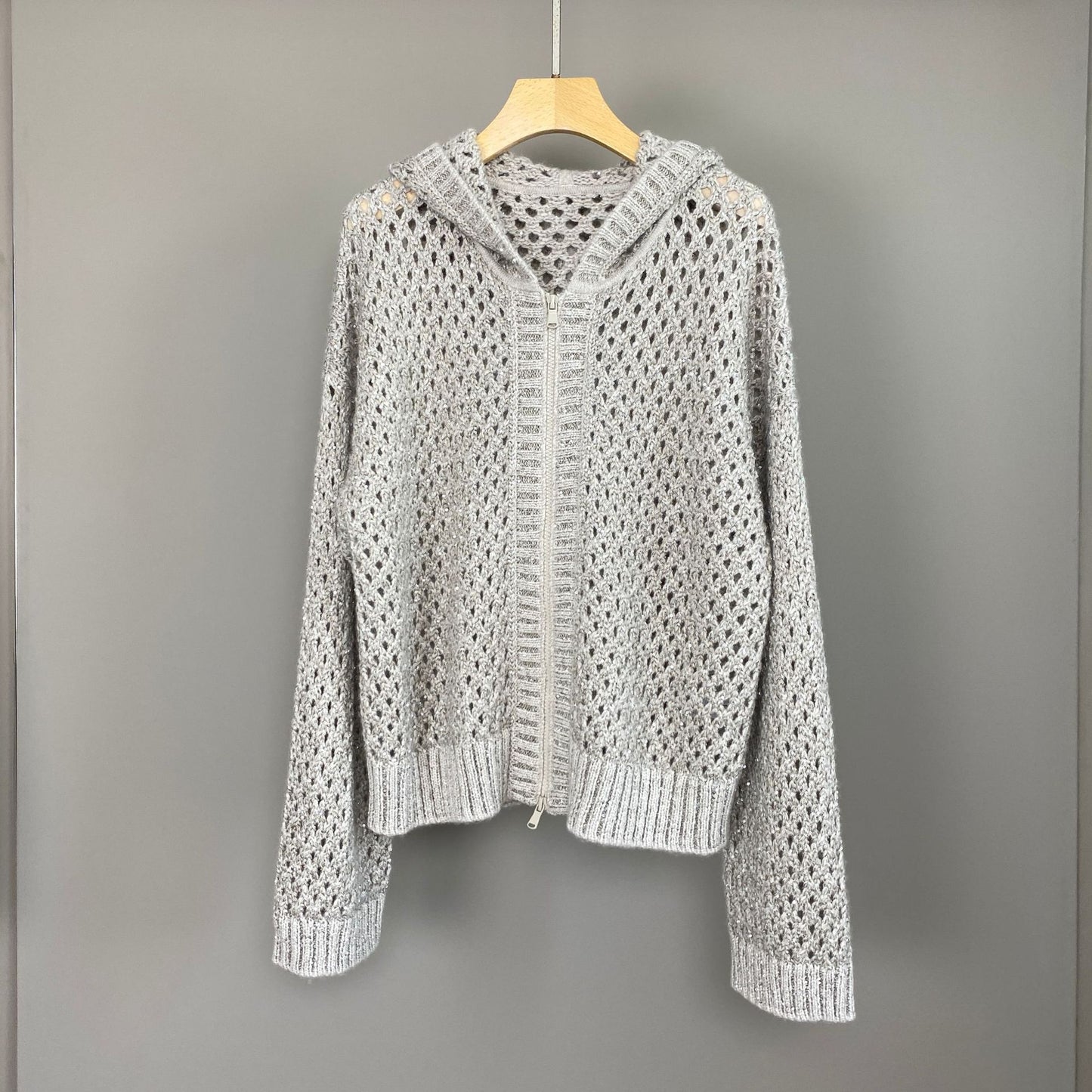 Women’s Hooded Cashmere Knit Cardigan with Sequins