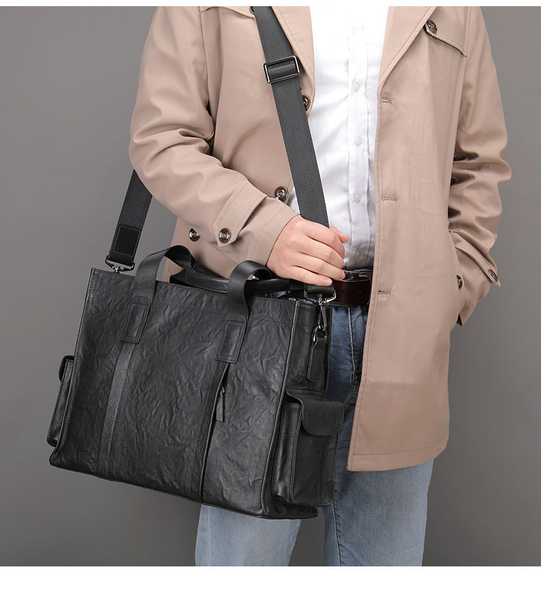 Black Leather Briefcase Messenger Bag for Work and Travel
