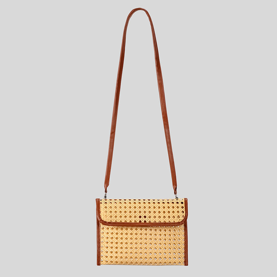 Woven PU Straw Crossbody Bag for Women