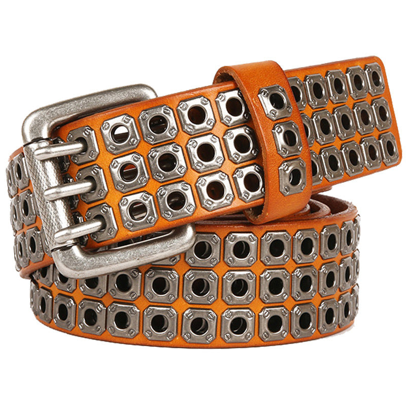Studded Leather Belts with Rivets Western Cowboy