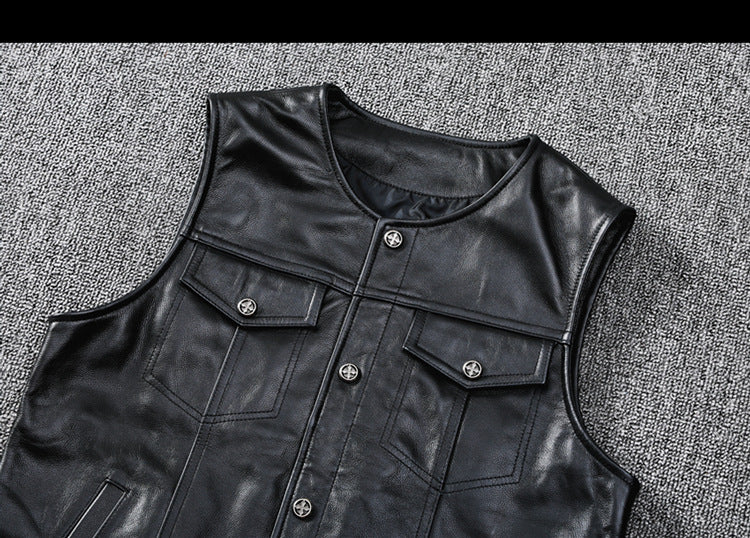 Biker Leather Vest Men Slim Fit Motorcycle Vest