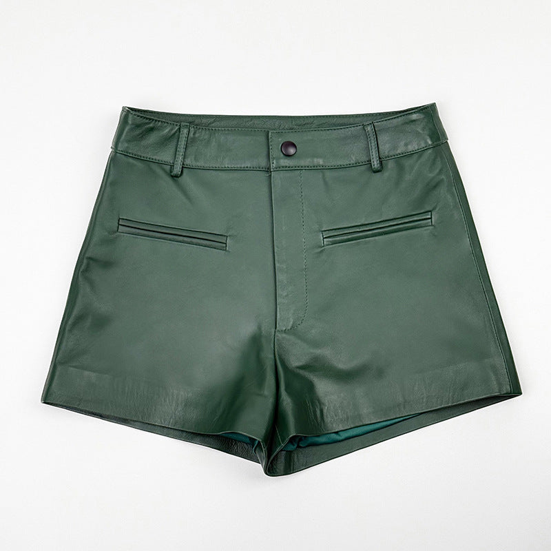 Women’s Silver Leather Mid-Rise Shorts