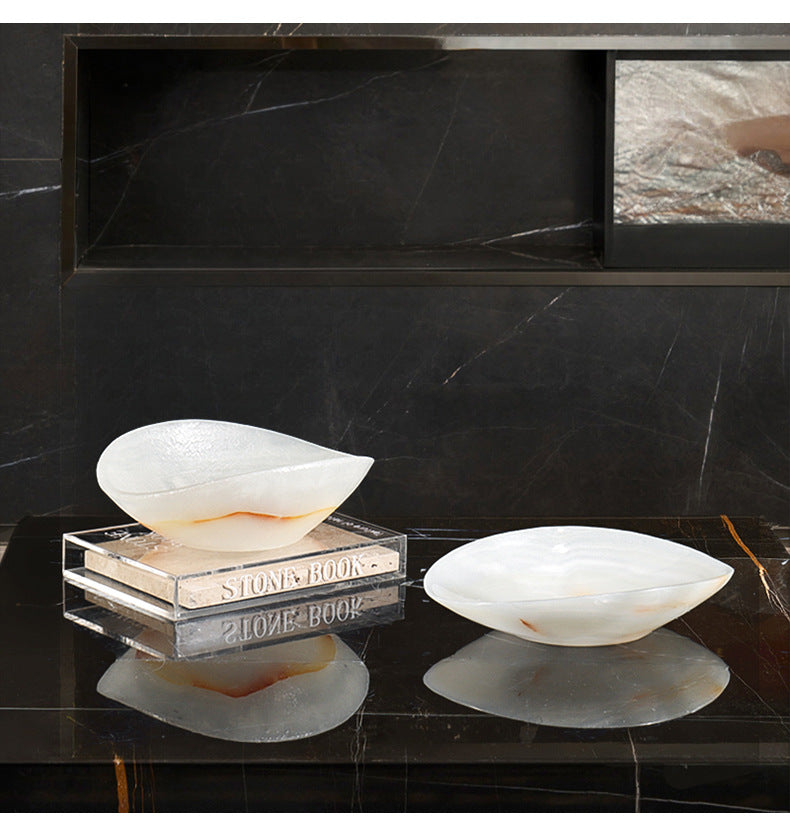 Light Luxury Marble Fruit Plate Natural White Jade Decorative Bowl