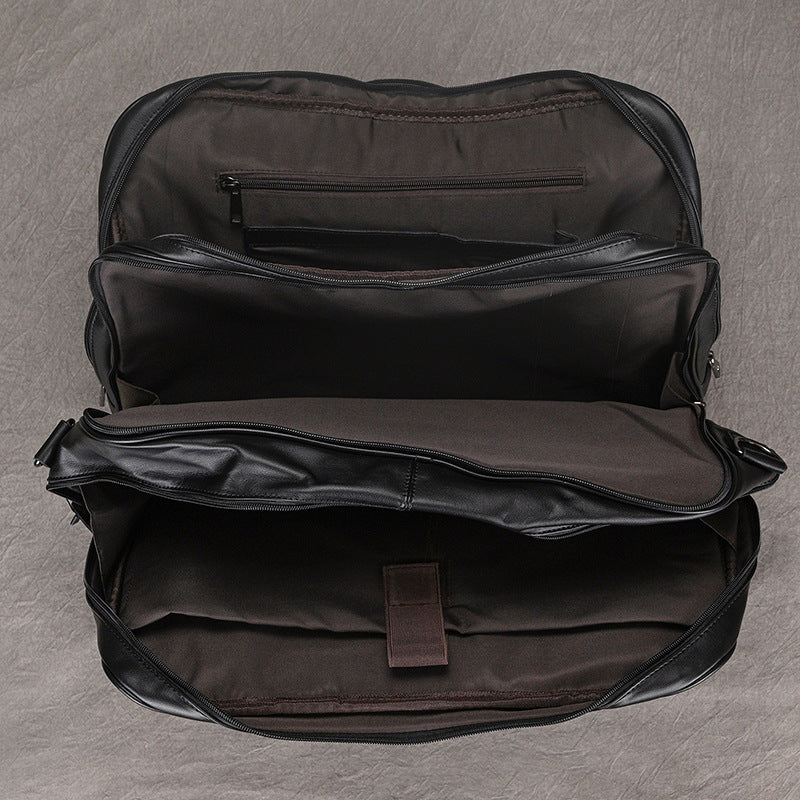 Genuine Leather Office Laptop Bag for Men with Trolley Sleeve