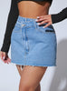 Denim Skirts Single Button Raw Hem