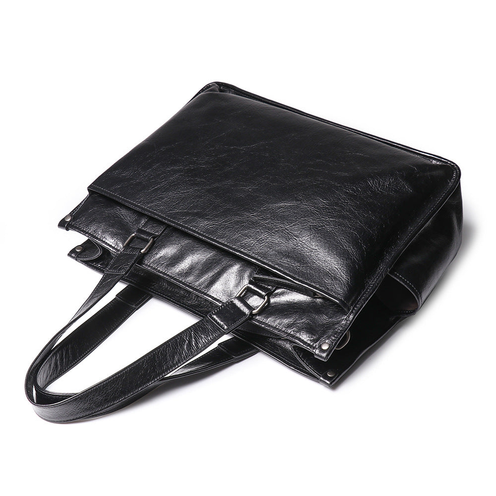 Leather Men's Business Laptop Briefcase with Shoulder Strap