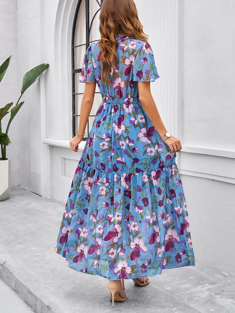 Women Summer Dress with Smocked Waist and Slit