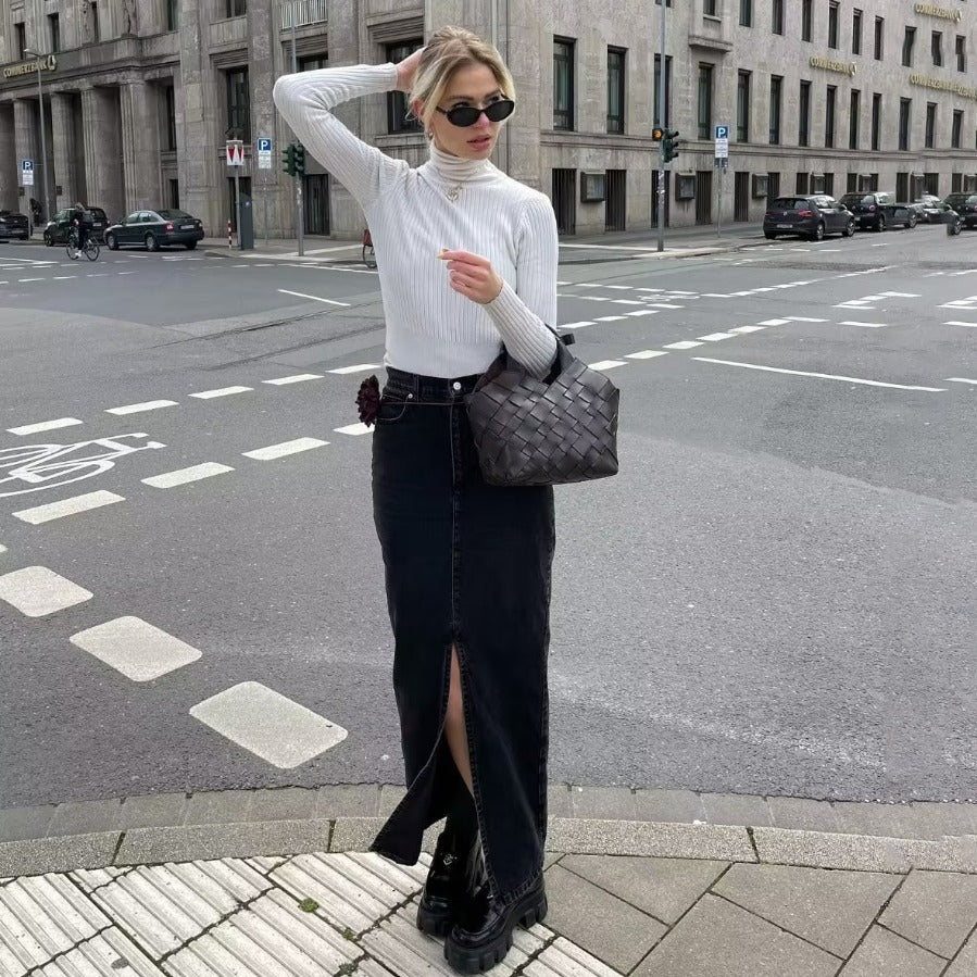 womens denim long maxi skirt