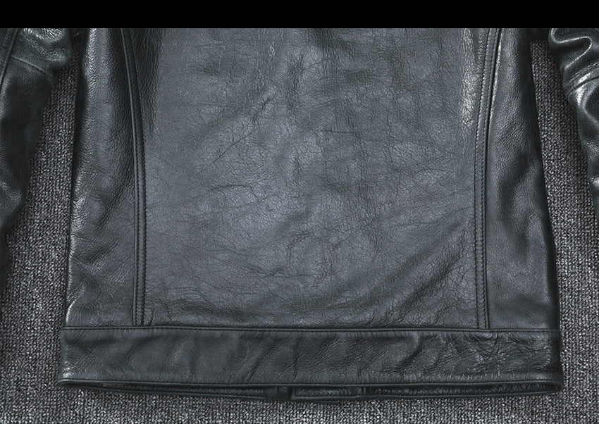 Black Leather Jacket Men Slim Fit Biker Oil Wax Vintage Style