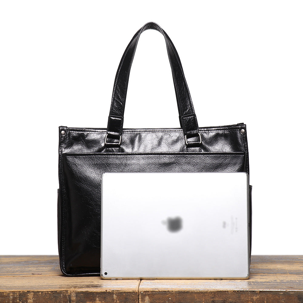 Leather Men's Business Laptop Briefcase with Shoulder Strap