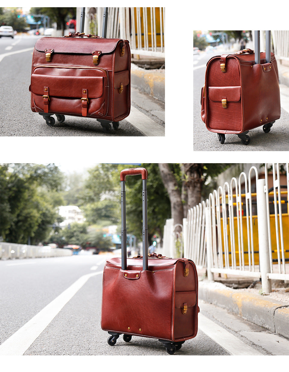 Genuine Leather Trolley Suitcase 20 Inch Cowhide Carry-On Luggage