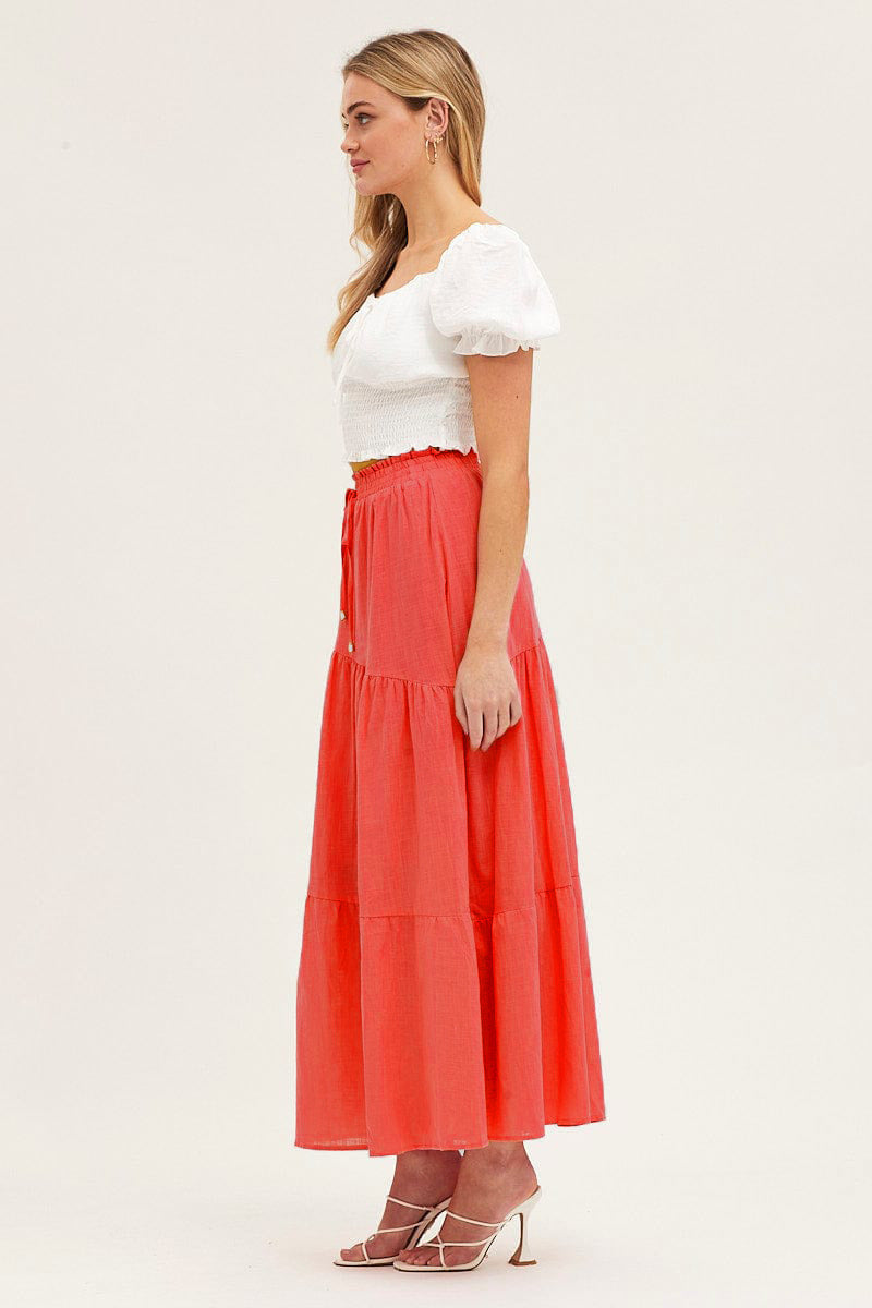 long pleated skirt Ruffle Hem Knot