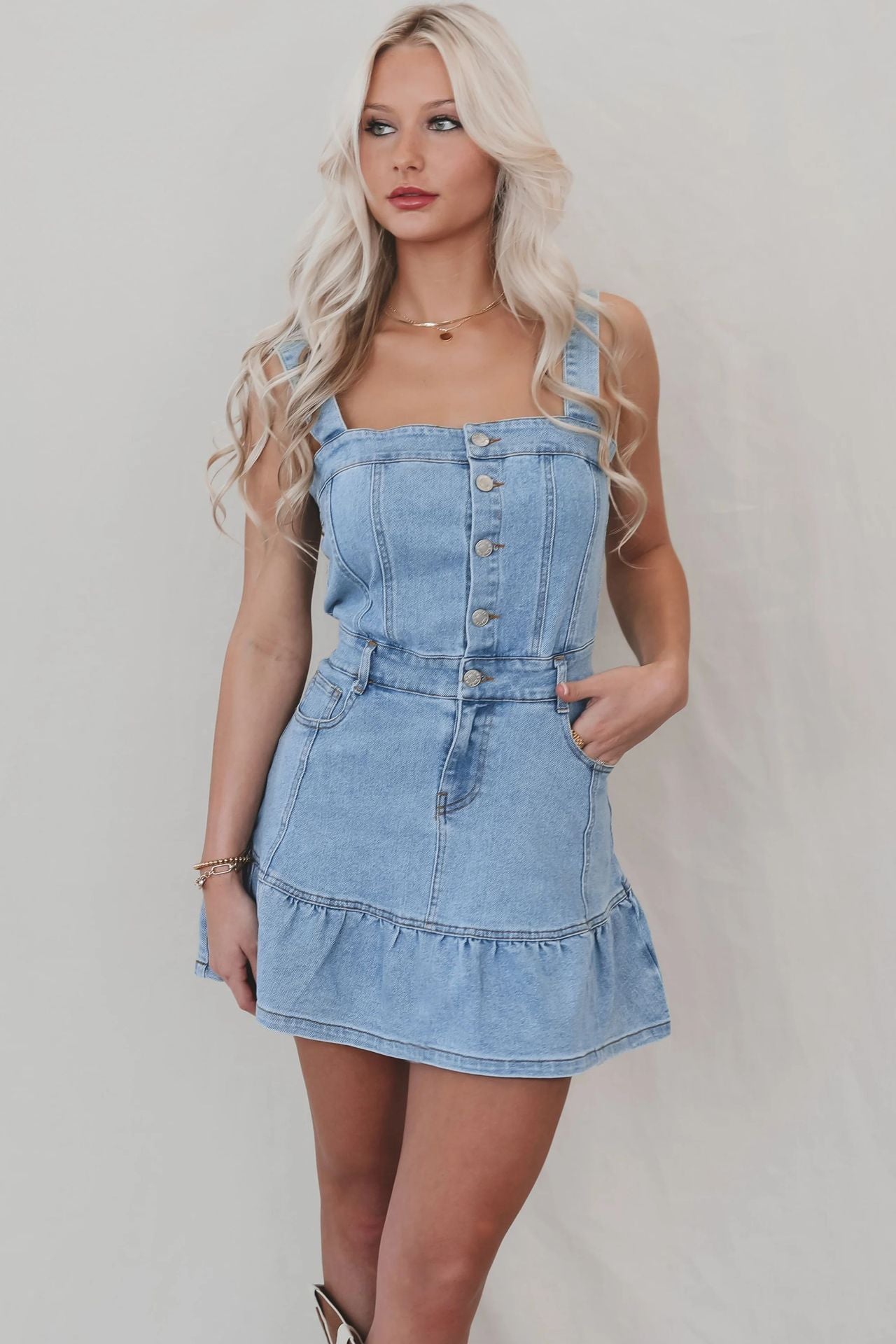 Women’s Sleeveless Mini Denim Dress – Blue Jean Summer Dress
