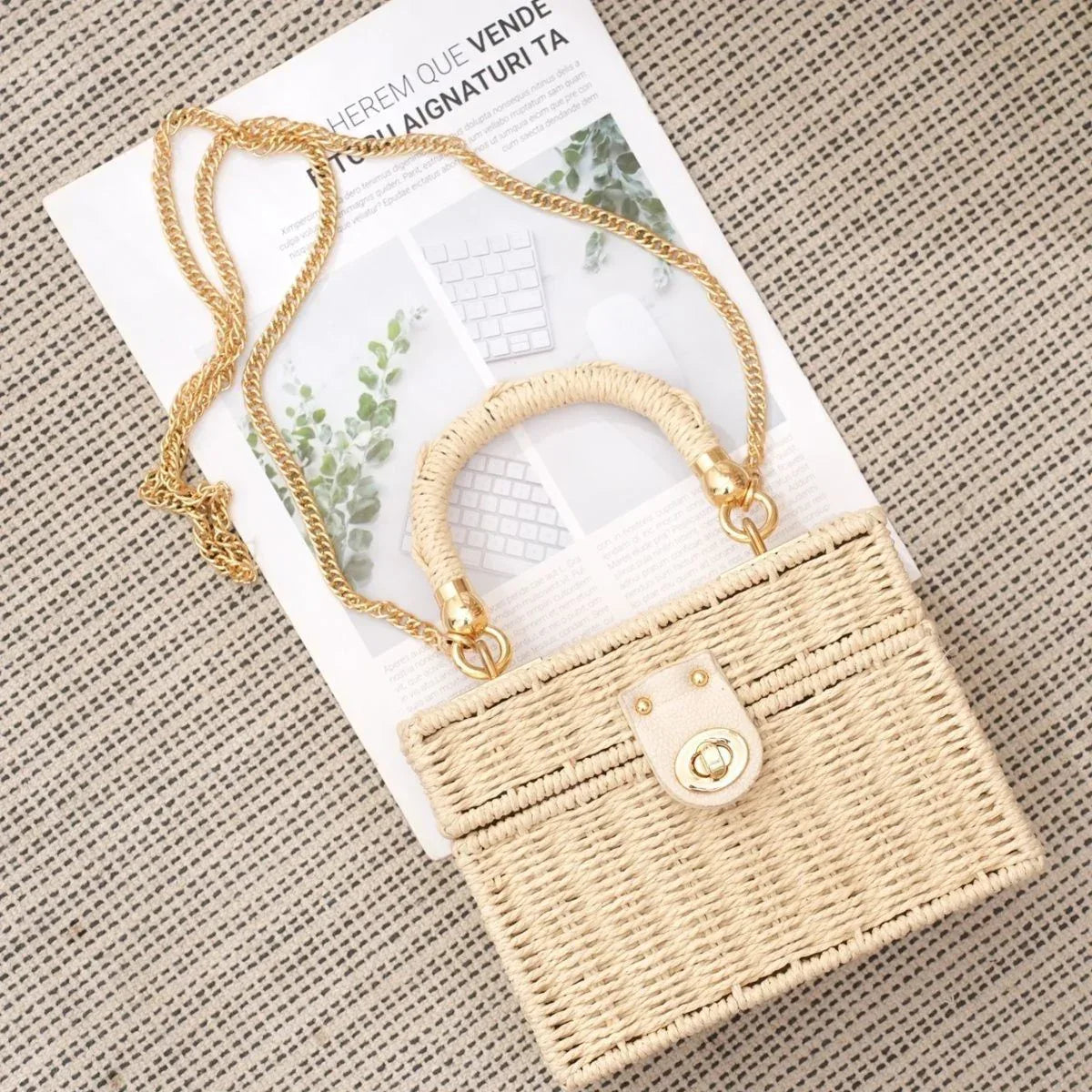 Hand Woven Box Bag Crossbody Chain Purse