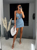 Women’s Denim Suspender Backless Mini Dress