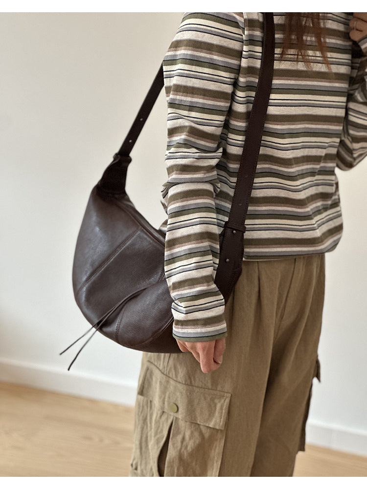 Brown Full Grain Leather Messenger Crossbody Bag for Women