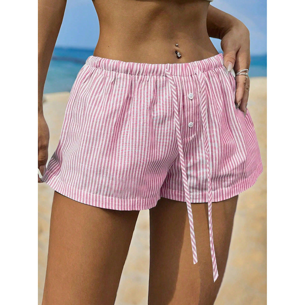 front buttons striped boxer shorts women