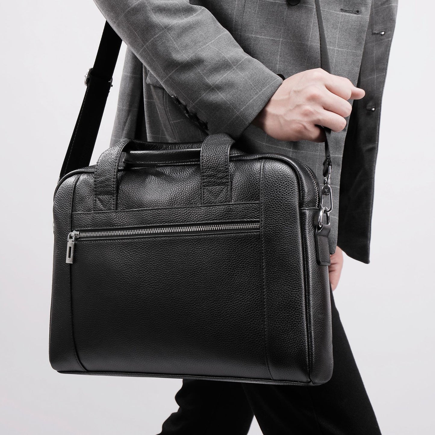 Men's Full Grain Leather Office Bag Briefcase for 13.5" Laptop
