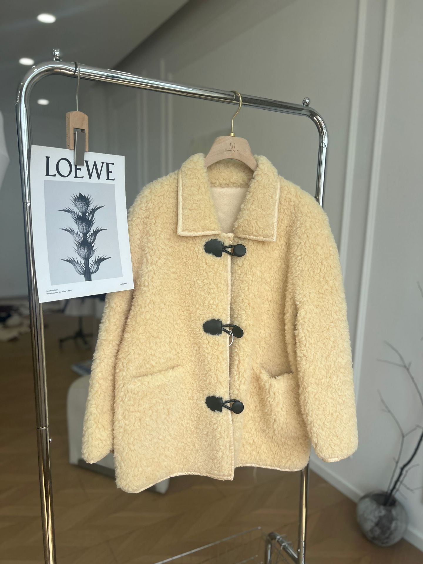Women’s Full Wool Fur Coat Corn Yellow Shearling Winter Jacket