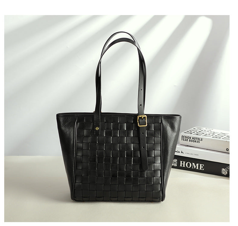 Woven Leather Tote Bag for Women Large Capacity