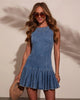 Sleeveless Pleated Waist Denim Mini Dress