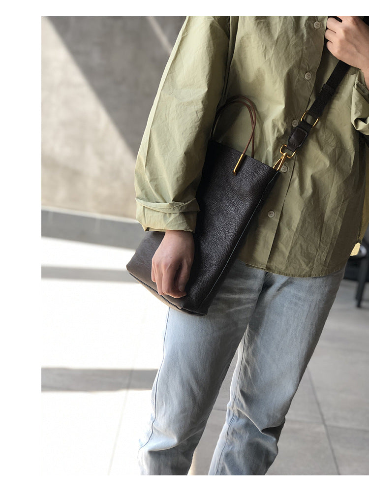 Genuine Brown Office Tote with Adjustable Strap