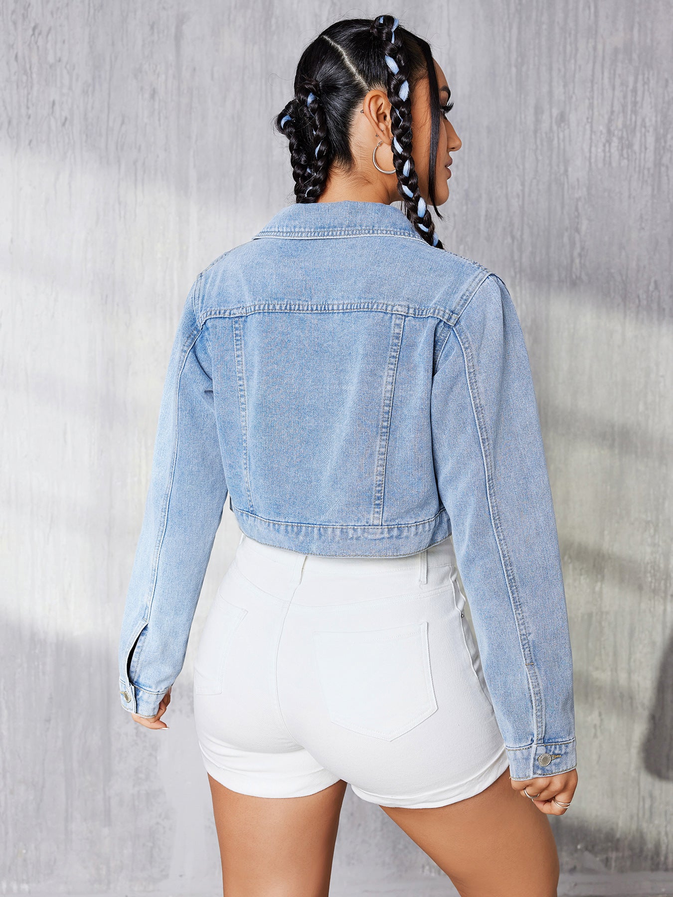 Women Drop shoulder cropped jean denim jacket