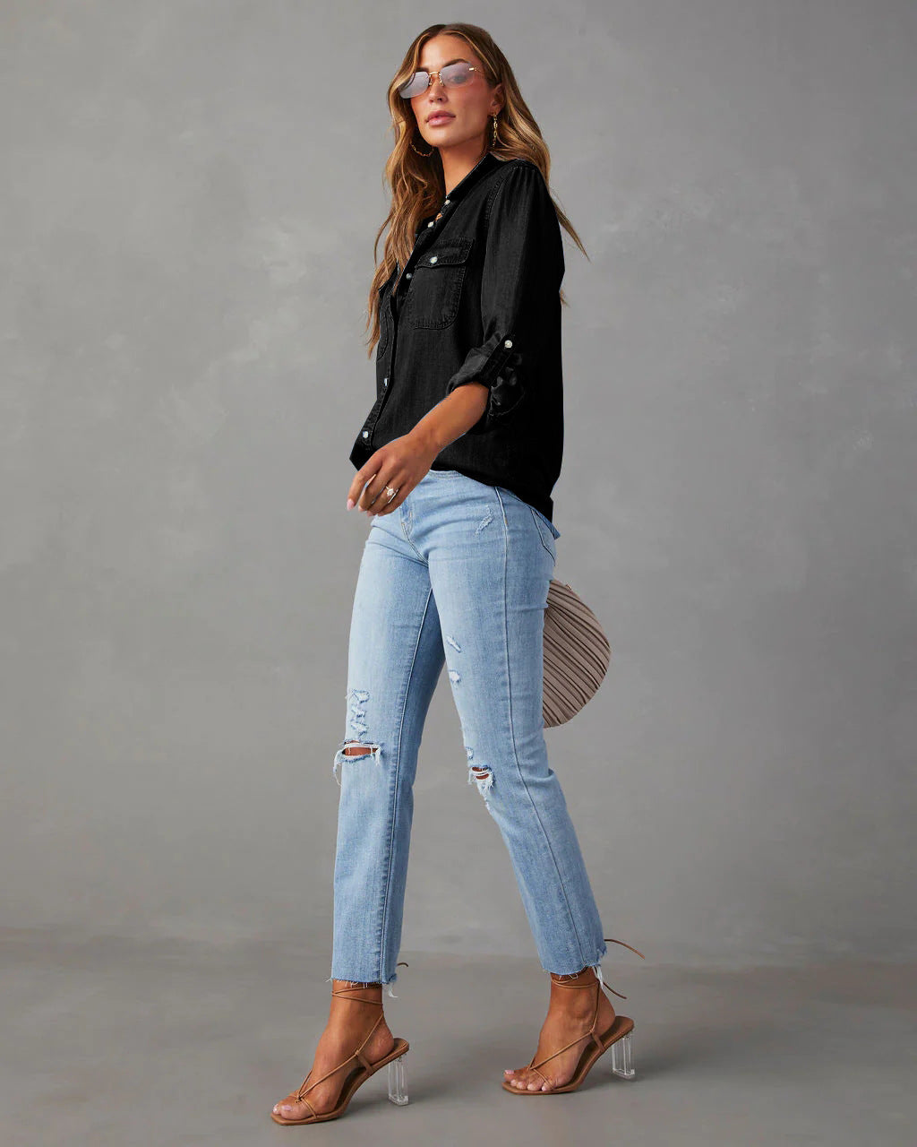 Lightweight Denim Shirt Women Long Sleeve