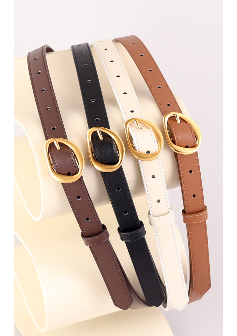 thin leather women's belts with gold buckle