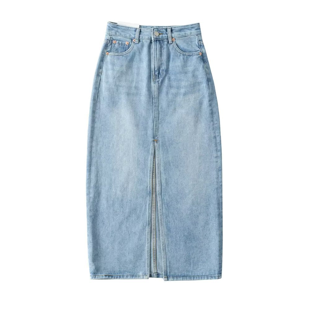 long denim skirt outfit