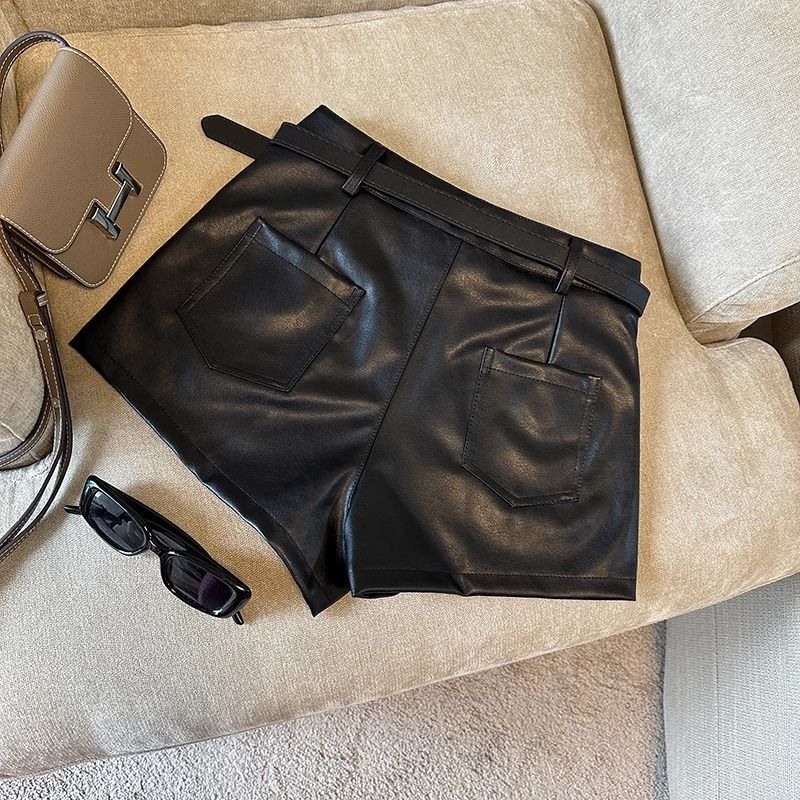 Black High-Waisted Coated Shorts for Women