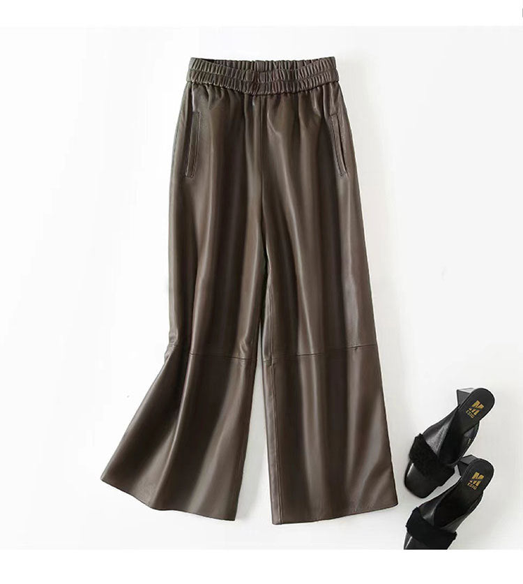 Women’s Leather Trousers High-Waisted Black Wide-Leg Pants