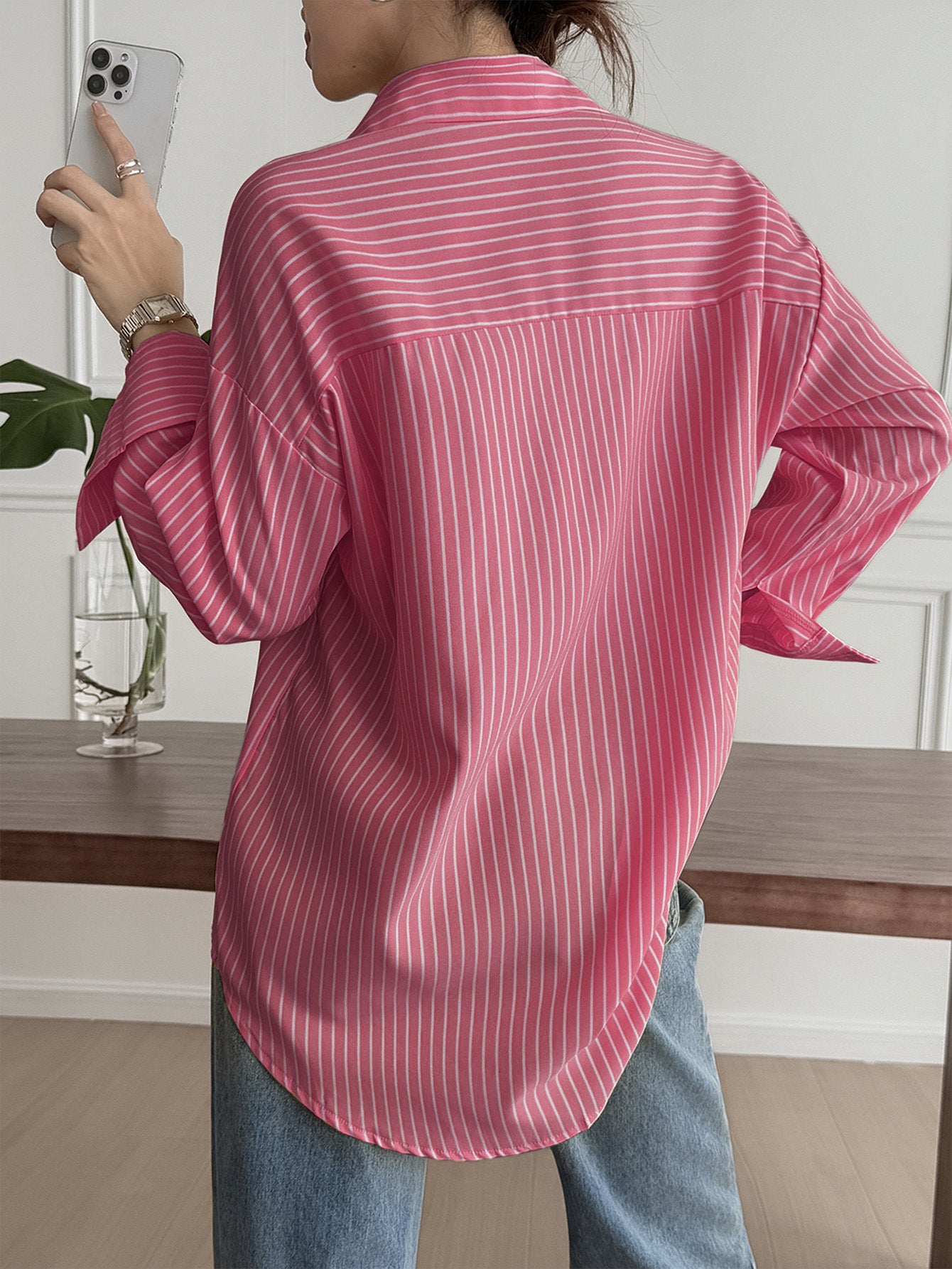 Women Drop Shoulder Button Down Shirt
