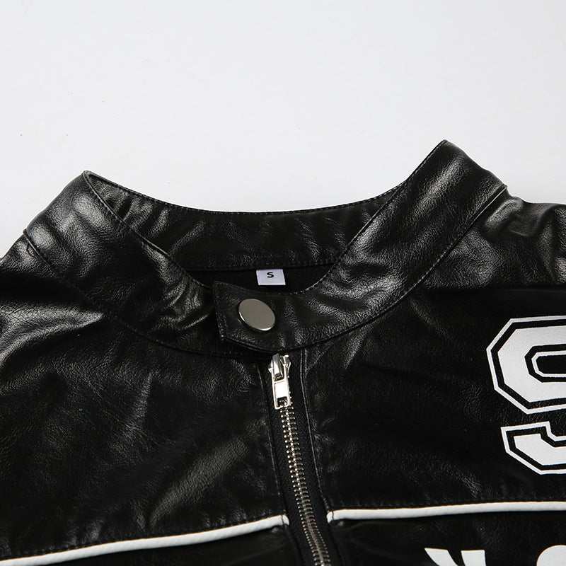Cropped Faux Leather Jacket Women Moto Bomber Style