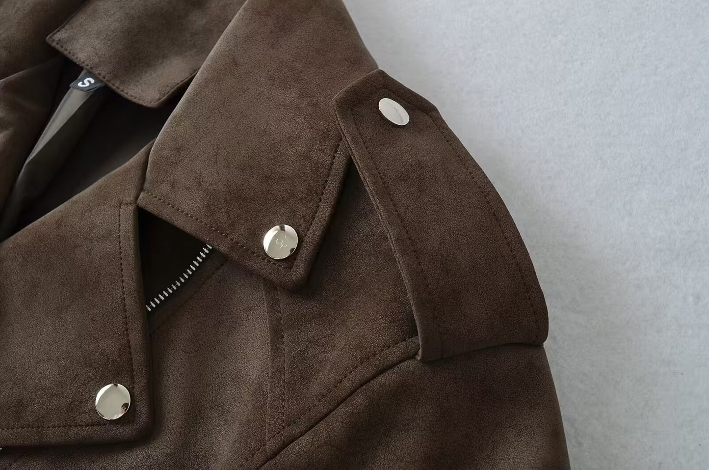 Women Brown Velvet Motorcycle Jacket Cropped Suede