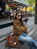 Brown Modern Biker Oversized Suede Jacket Women