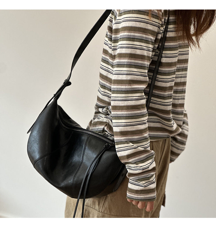 Brown Full Grain Leather Messenger Crossbody Bag for Women