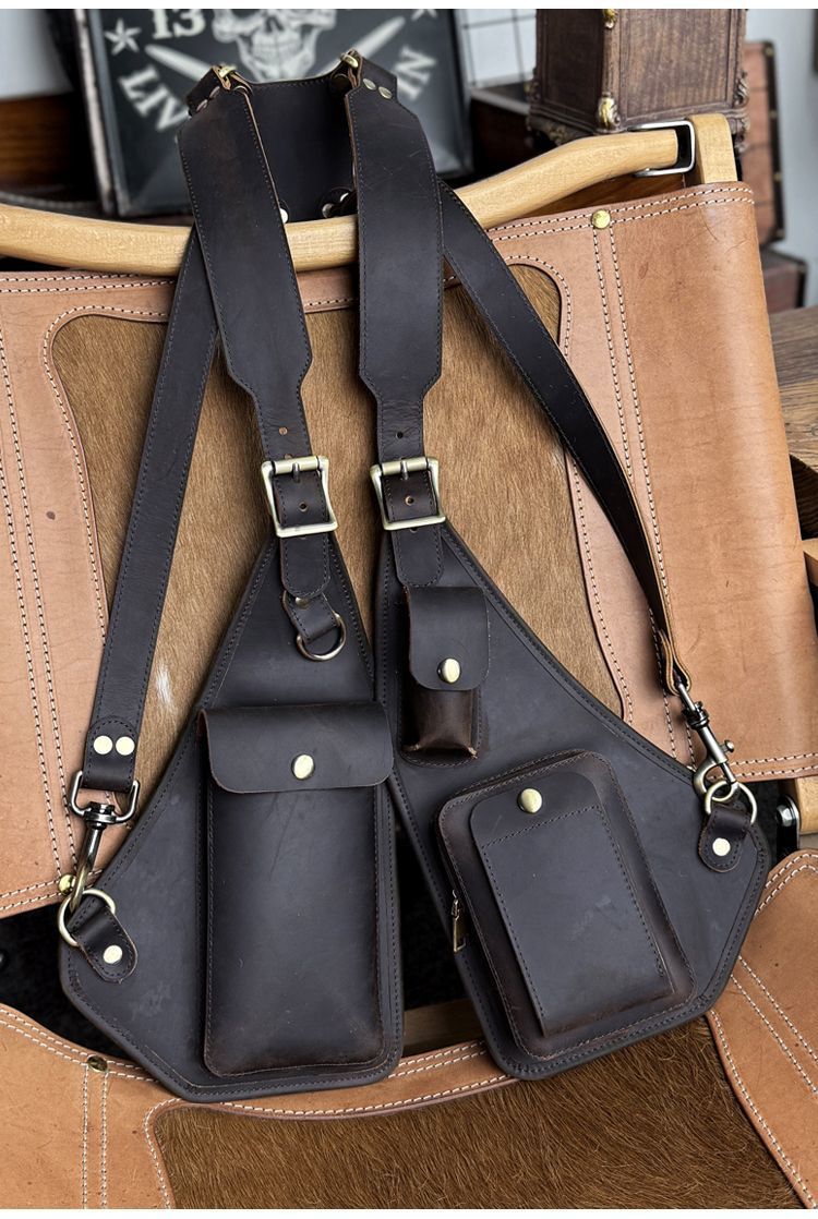 Men's Leather Shoulder Holster Bag Dual Chest Utility Design