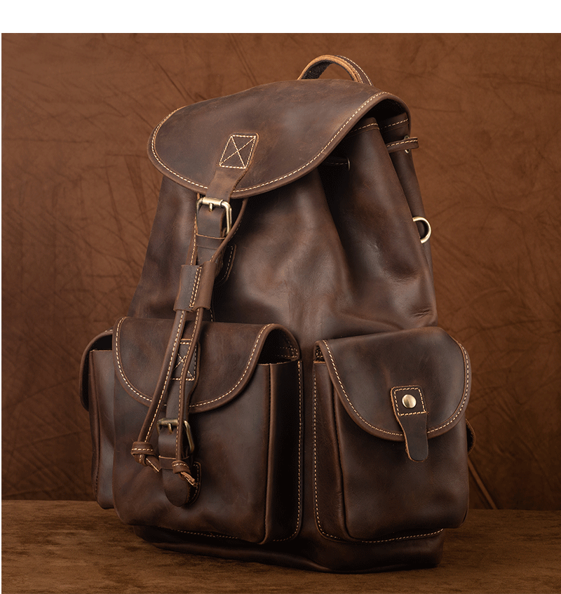 brown real leather backpack men