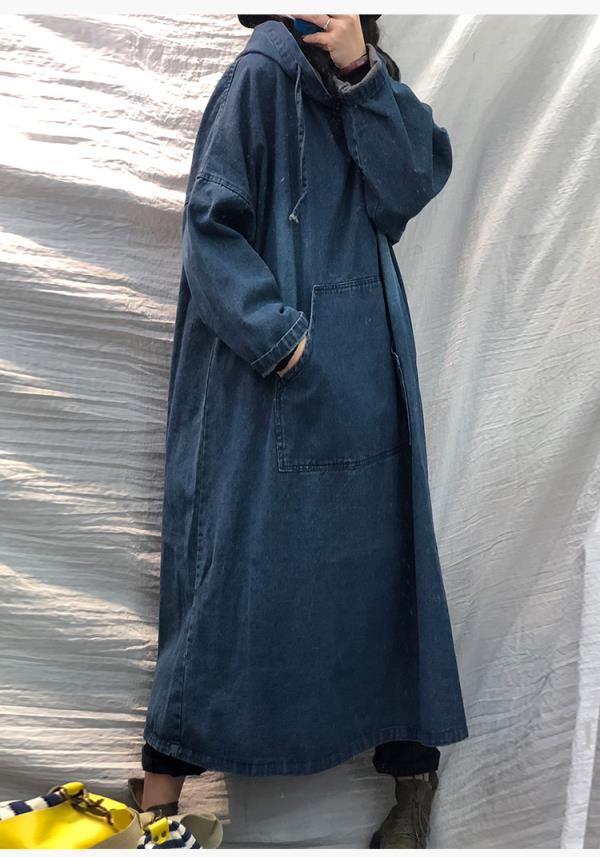 Oversized Denim Hoodie Dress for Women Long Sleeve Jean Maxi