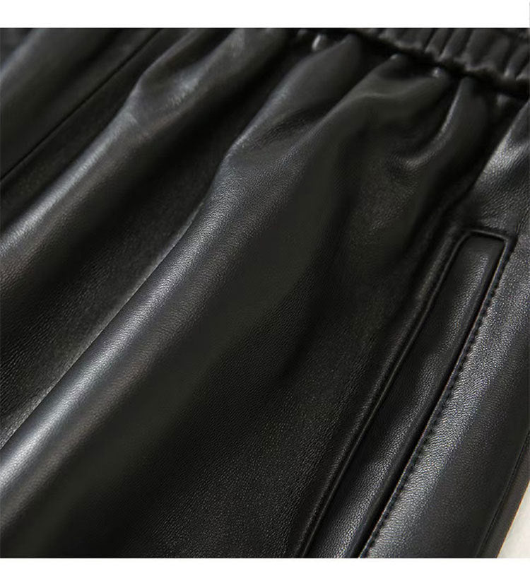 Women’s Leather Trousers High-Waisted Black Wide-Leg Pants
