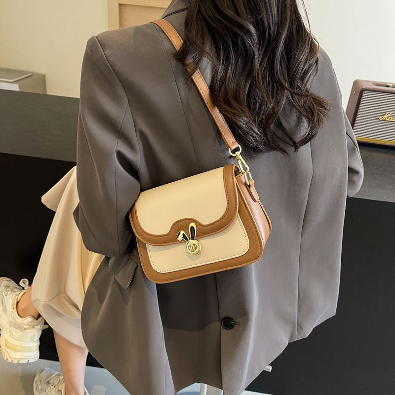 Two-Tone Small Square Shoulder Bag with Gold Twist Lock