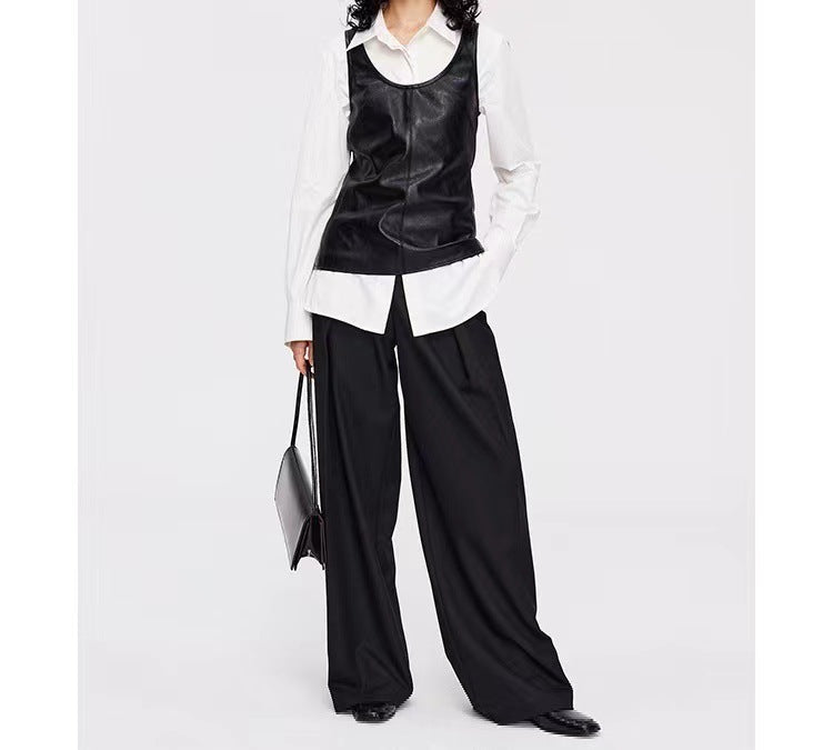 Women Genuine Leather Vest Biker Layered Tank