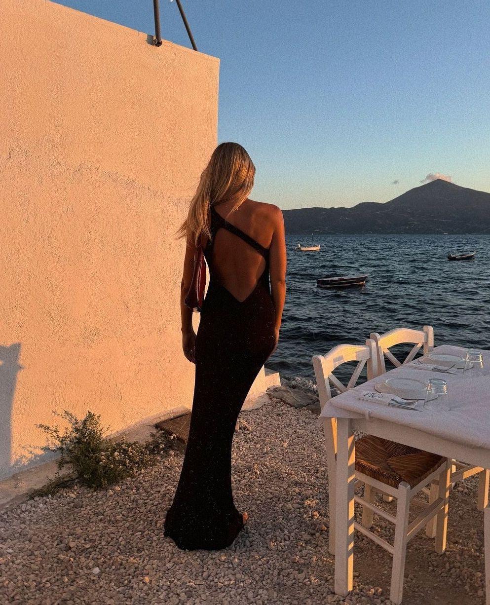 Royal Blue Backless Mermaid Knit Gown Dress