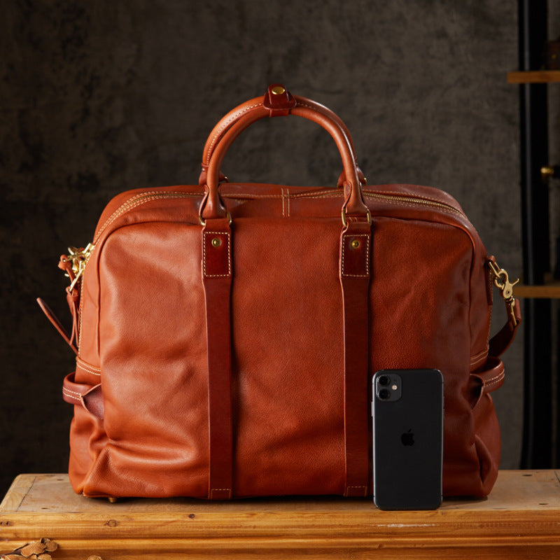 Handmade Cowhide Leather Messenger Bag for Men Travel Crossbody