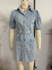 Short Sleeve Button Down Denim Mini Dress with Belt