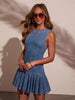 Sleeveless Pleated Waist Denim Mini Dress