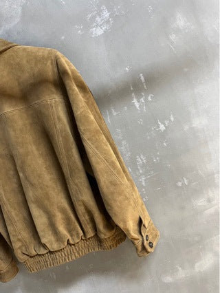Women Suede Jacket Camel Brown Leather Bomber Sheepskin Lapel